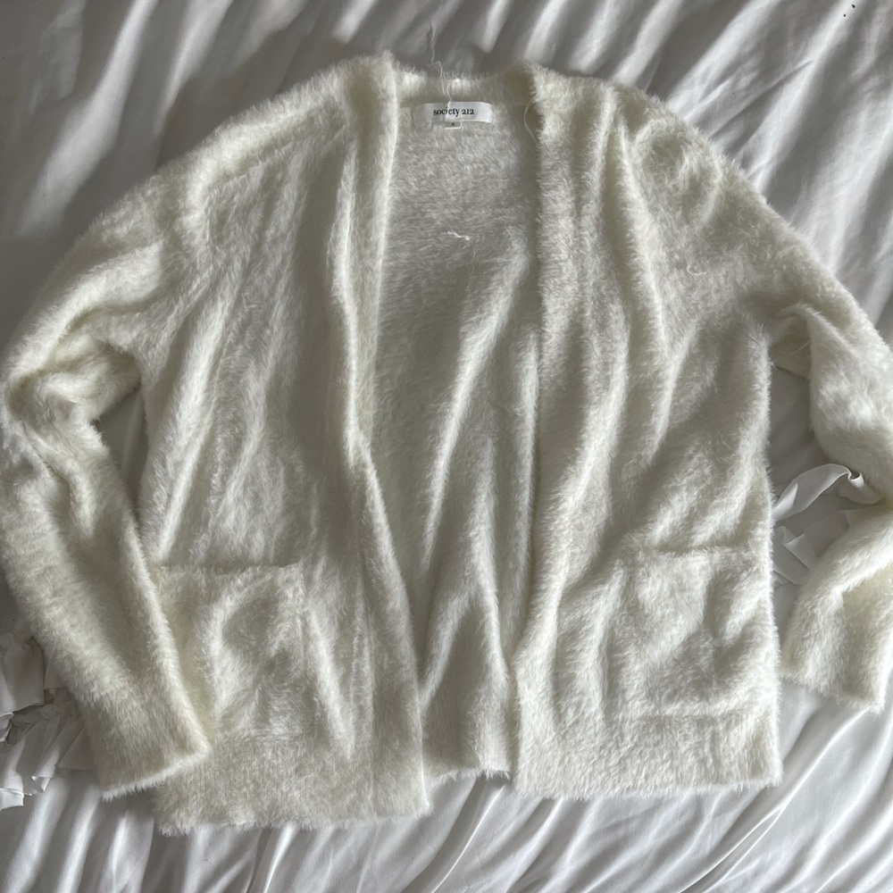 Fluffy white cardigan